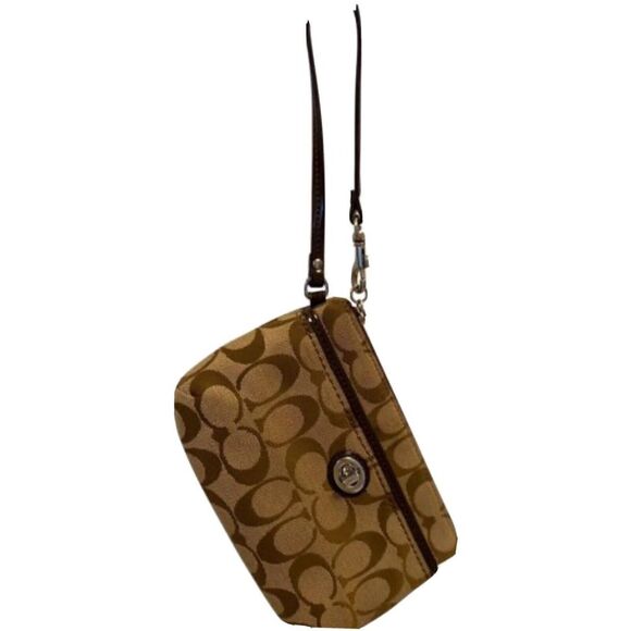 Coach Jacquard Signature Brown Wristlet - Picture 1 of 5